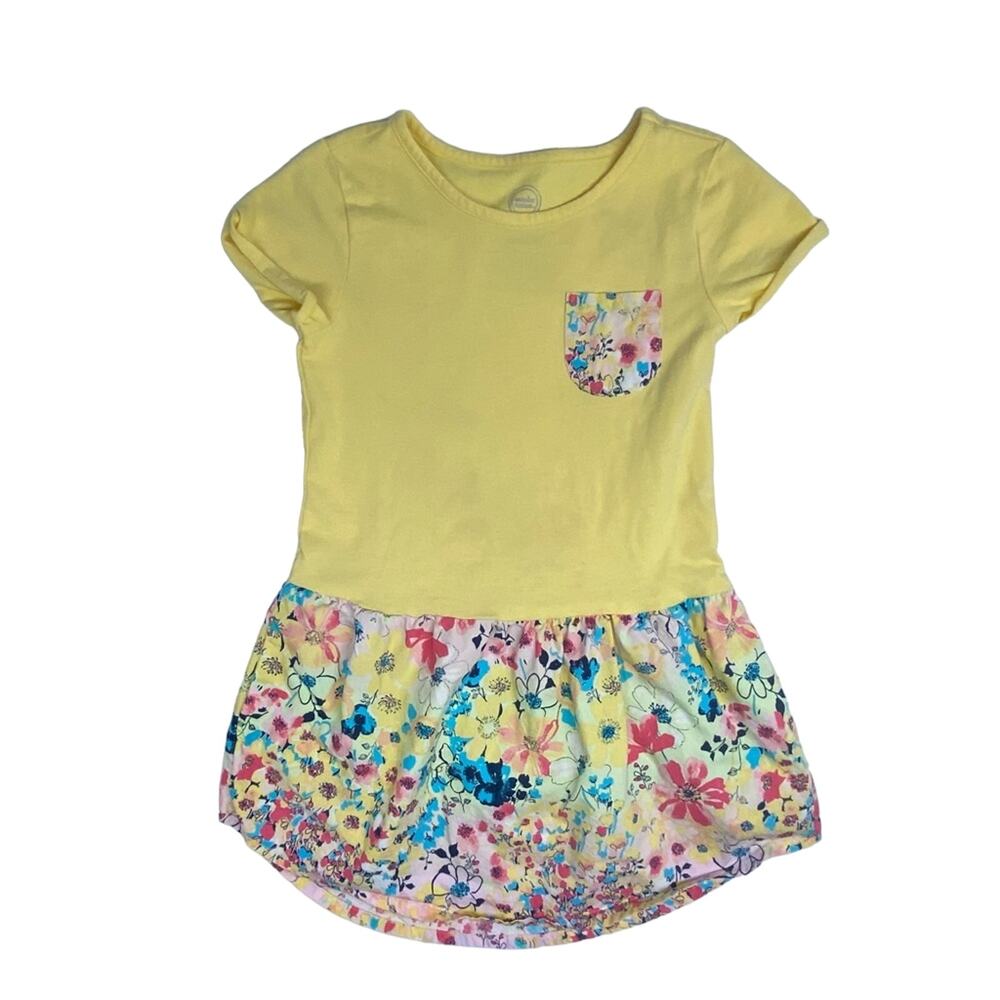 Wonder Nation Girls Dress with Pockets Size Sm 6-6X  Yellow with Floral